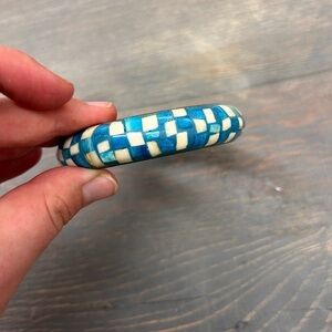 (3/$20) Indian made blue & white checkered brass looking bracelet